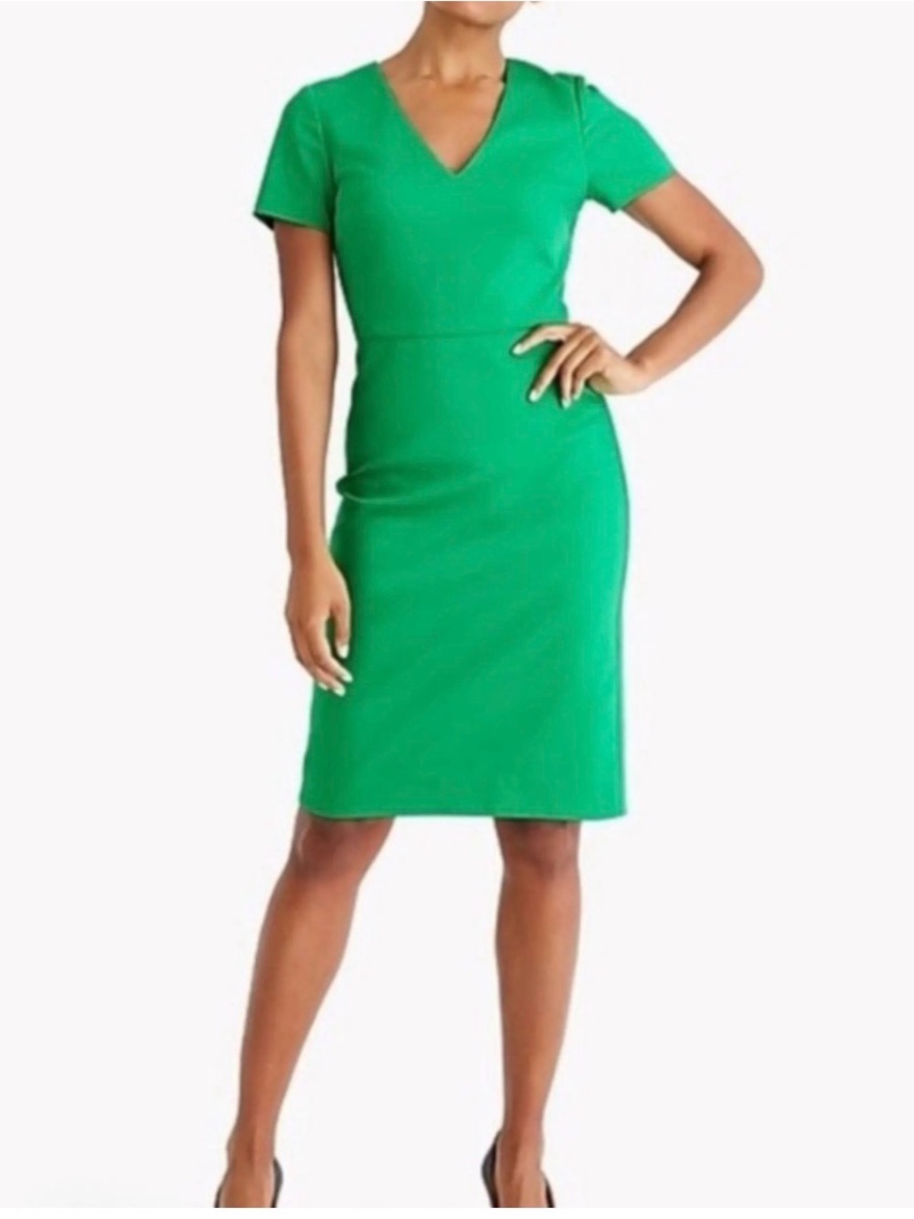 J.Crew Bright Green V-Neck Sheath Dress Size 4 Back Zip Classic Career